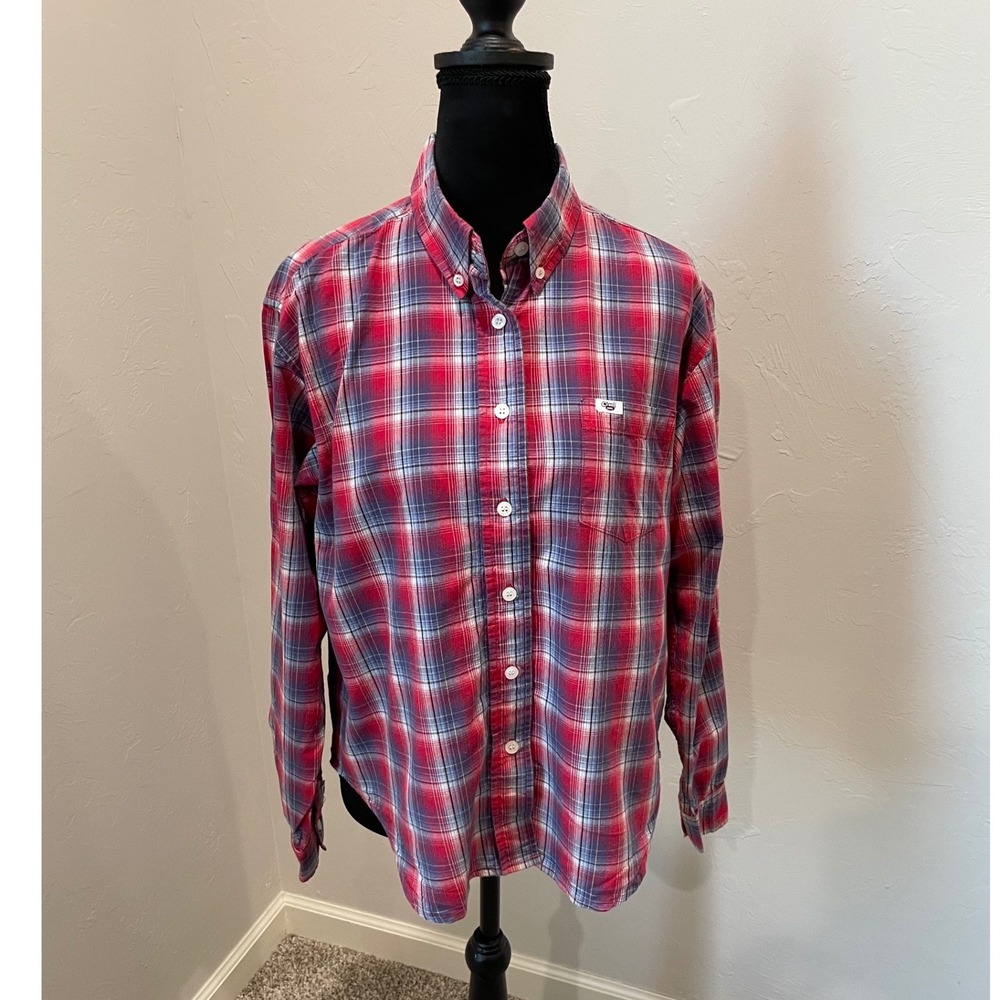 Cruel Girl Womens Large Red Blue Plaid Long Sleeve Button Down Cotton Shirt L